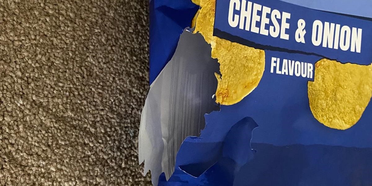 Mouse chewed crisp packet picture